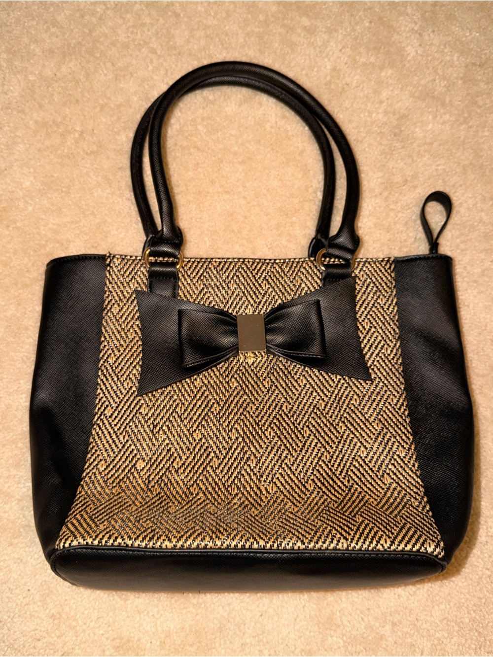 APT. 9 Black and Wicker Bow Tote Bag